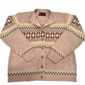 Jersild Distinctive Sportswear~VTG~Fair Isles~Tan Cardigan~Dupont Orlon~Size 38